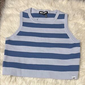 NWOT DKNY Jeans Blue Striped Cropped Sweater Vest Size XL